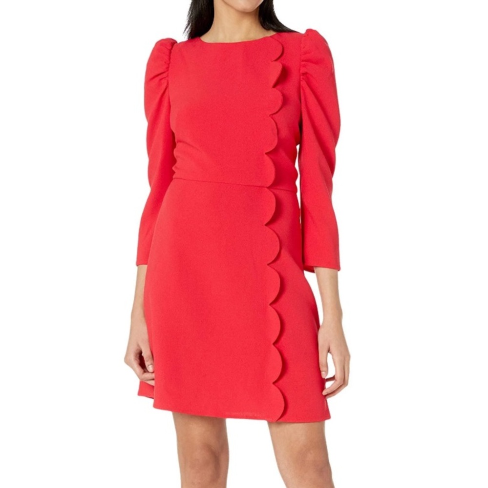 Shoshanna Brielle Scalloped Puff-Sleeve Sheath Dress
